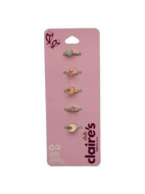 Claires Club Girls Ring Set of 5 Enamel Rings Adjustable Heart Star Moon Crown
